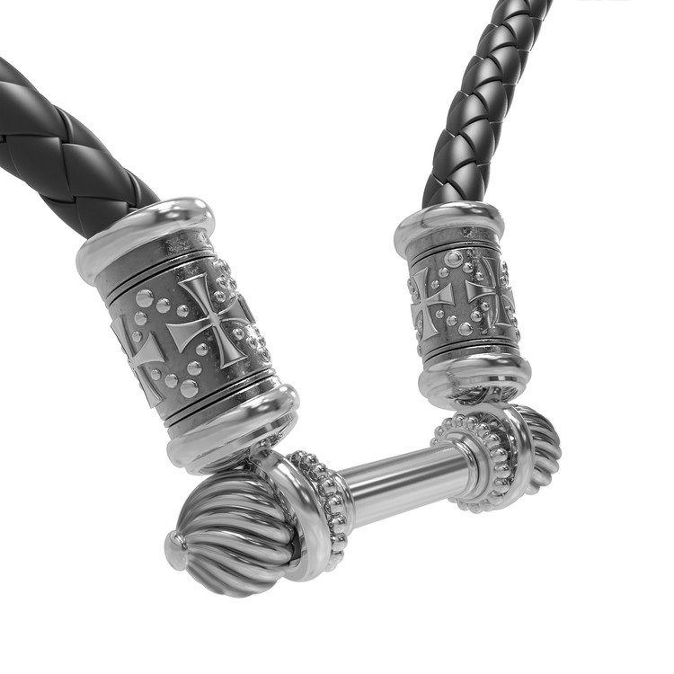 Шнурок кожаный из белого золота c кожаным шнурком