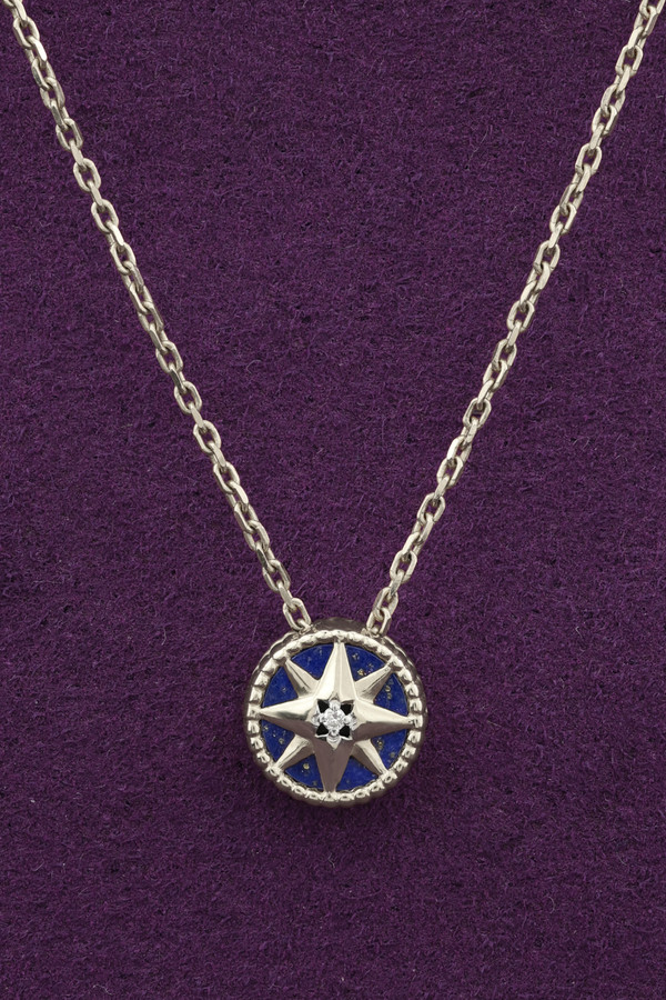 Колье из белого золота c бриллиантами и лазуритом