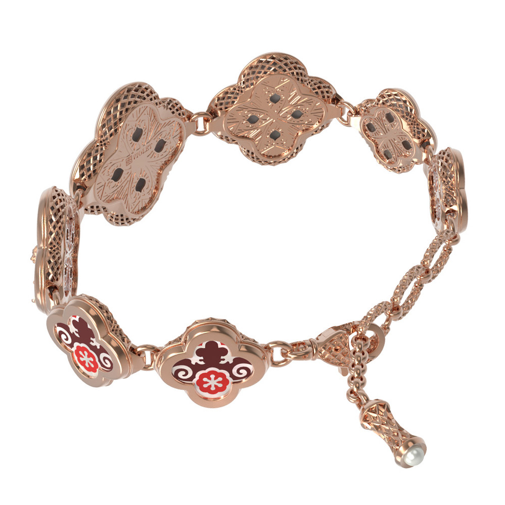 Браслет из золота c эмаль , жемчугом и перламутром