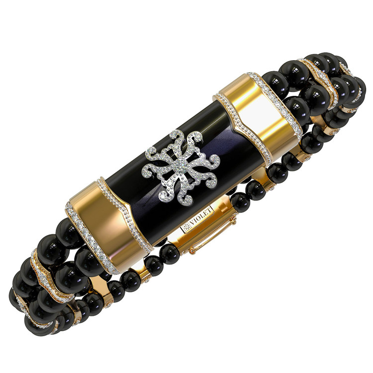 Браслет из лимонного золота c бриллиантами и ониксом