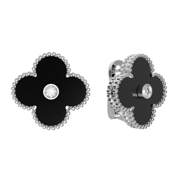 Серьги из белого золота c бриллиантами и ониксом