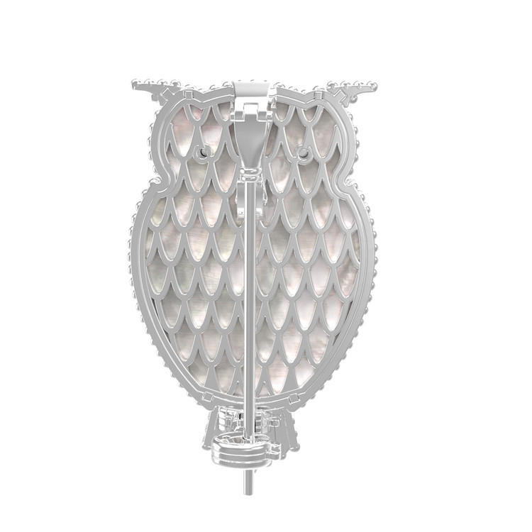 Брошь из белого золота c эмаль , ониксом и перламутром