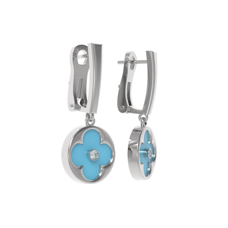 Серьги из белого золота c бриллиантами и бирюзой