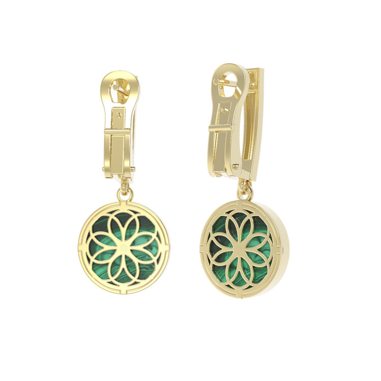 Серьги из лимонного золота c бриллиантами и малахитом