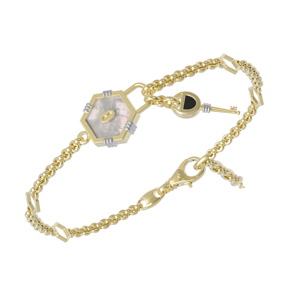 Браслет из лимонного золота c ониксом и перламутром