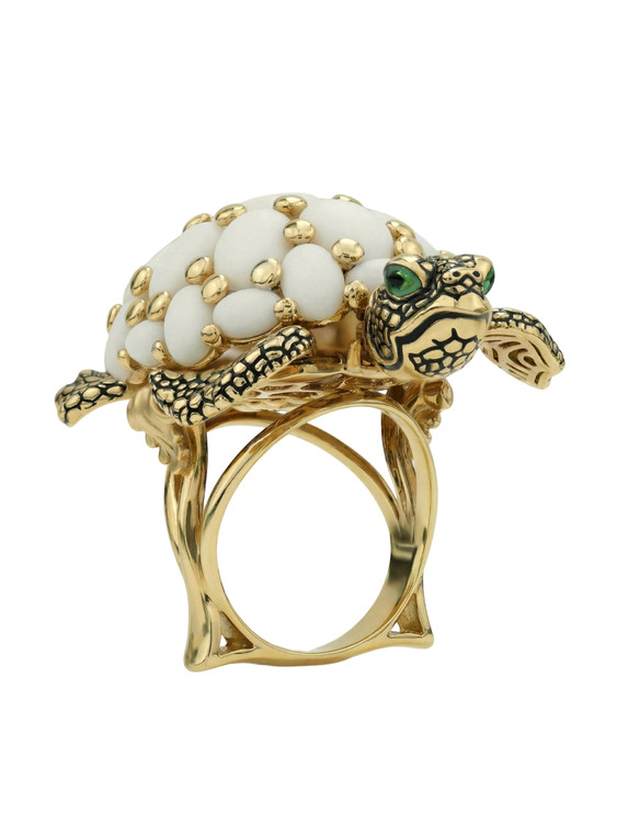 Кольцо из лимонного золота c эмаль и бивнем мамонта