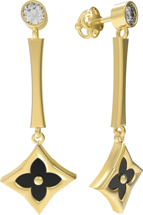 Серьги из лимонного золота c фианитом и ониксом