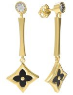 Серьги из лимонного золота 585 пробы c фианитом и ониксом