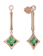Серьги из золота 585 пробы c фианитом и малахитом
