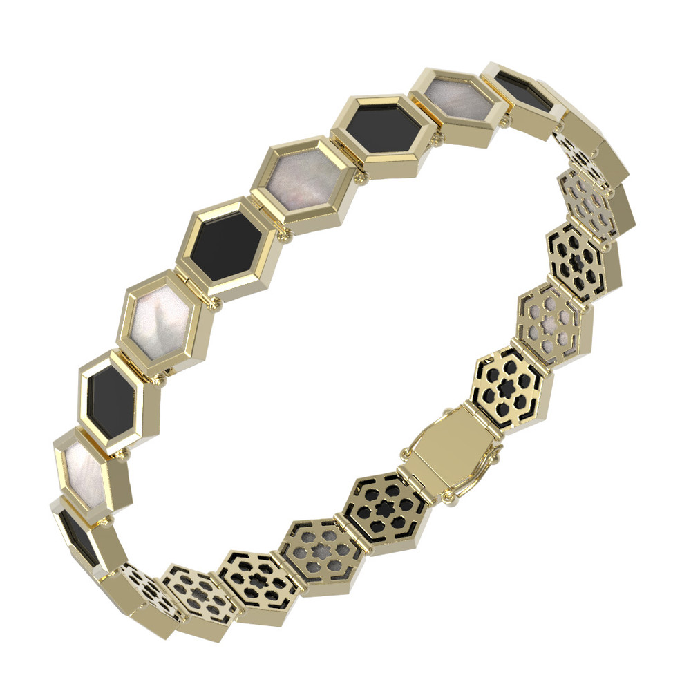 Браслет из лимонного золота c ониксом и перламутром