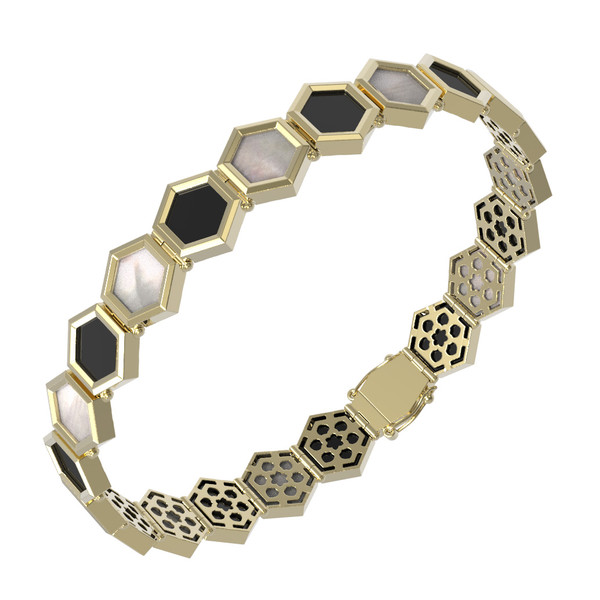 Браслет из лимонного золота c ониксом и перламутром