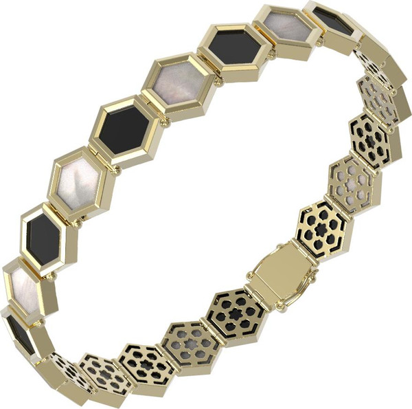 Браслет из лимонного золота c ониксом и перламутром