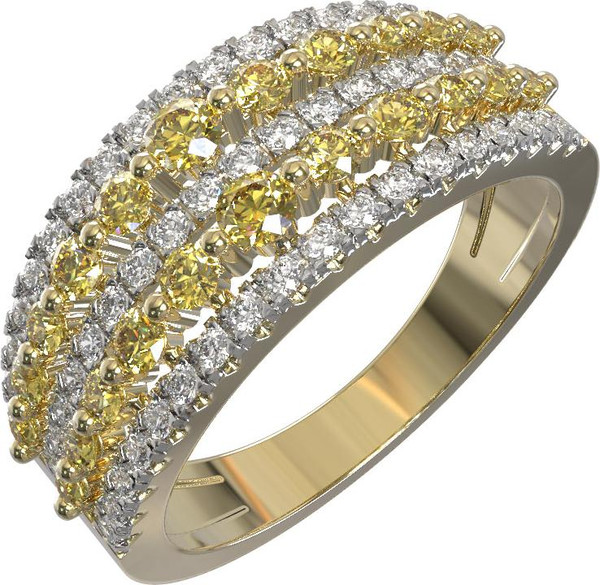 Кольцо из лимонного золота c бриллиантами и сапфиром