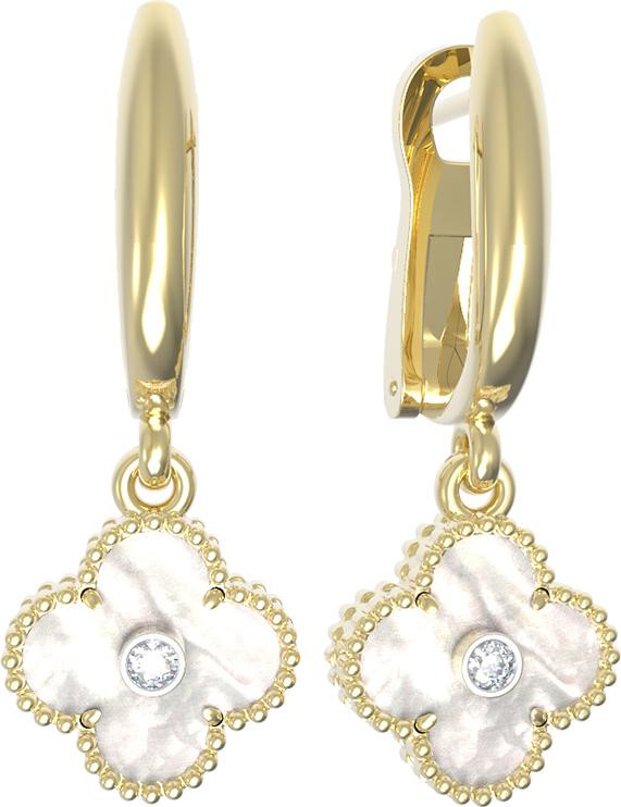 Серьги из лимонного золота c бриллиантами и перламутром