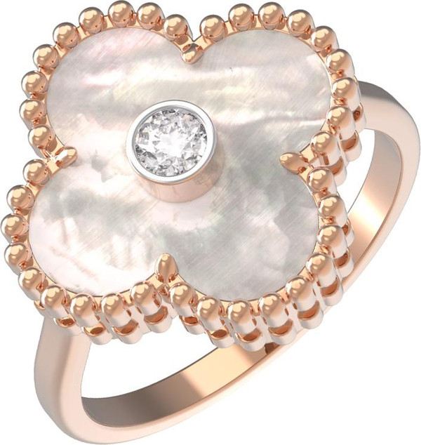 Кольцо из золота c бриллиантами и перламутром