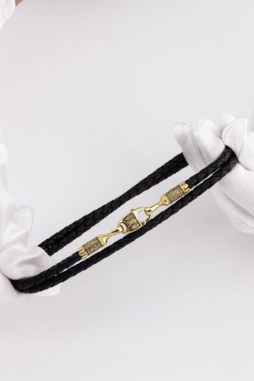 Шнурок кожаный из лимонного золота c кожаным шнурком