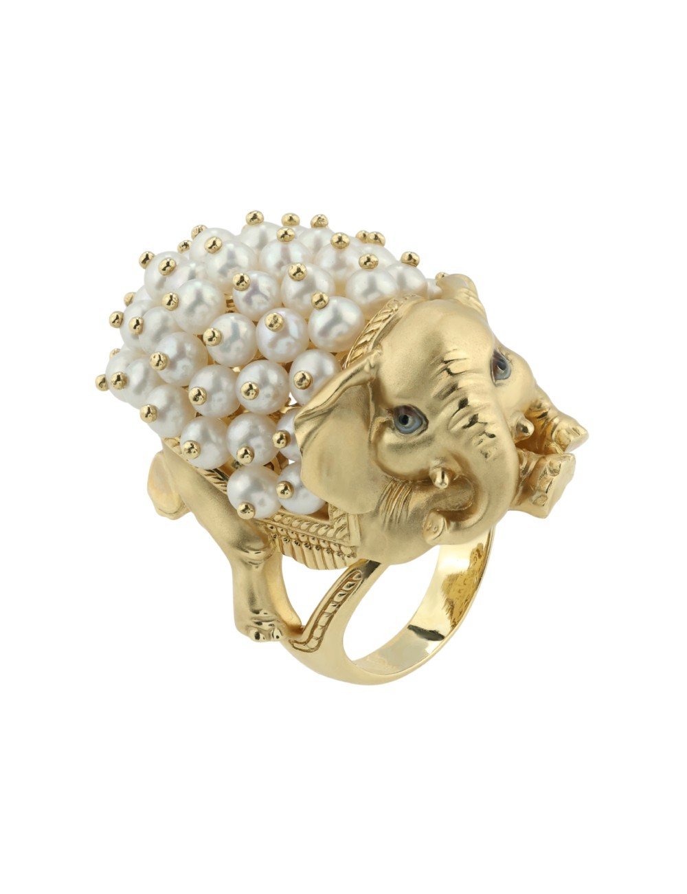 Кольцо из лимонного золота 585 пробы c эмалью и жемчугом