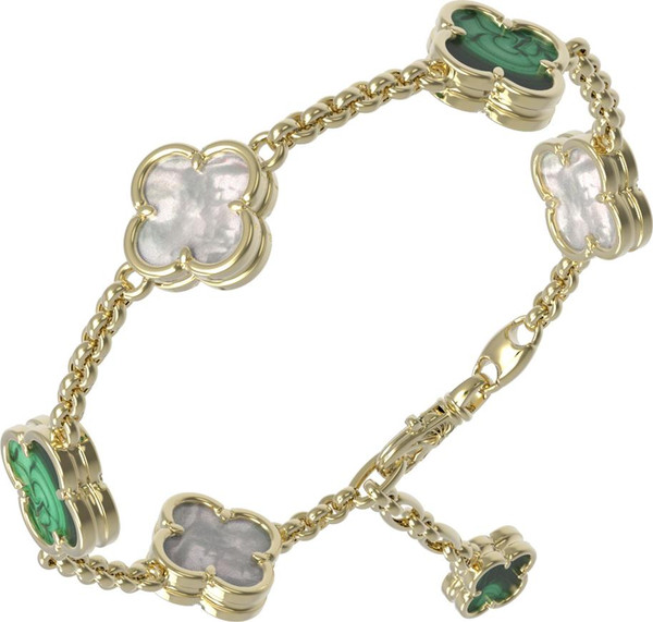 Браслет из лимонного золота c малахитом и перламутром