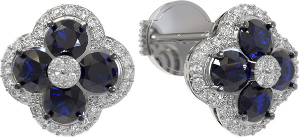 Серьги из белого золота c бриллиантами и сапфиром