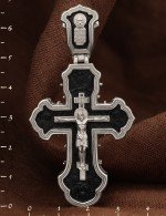 Крест из белого золота 585 пробы c эбеновым деревом