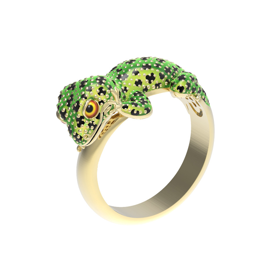 Кольцо из лимонного золота c эмаль и рубином