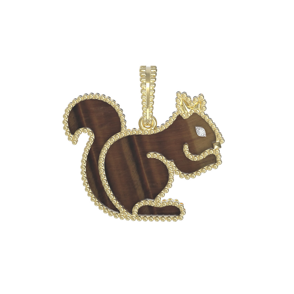 Подвеска из лимонного золота c бриллиантами и тигровым глазом