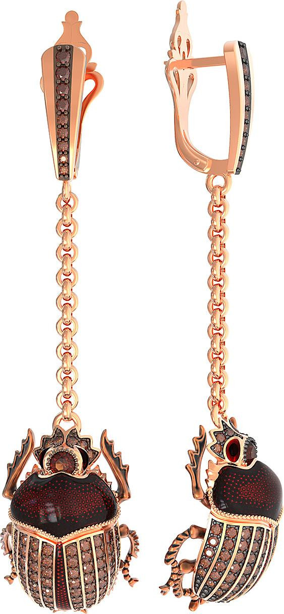 Серьги из золота c эмаль , фианитом и гранатом