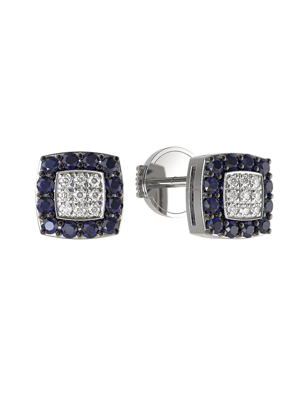 Серьги из белого золота 585 пробы c бриллиантами и сапфиром