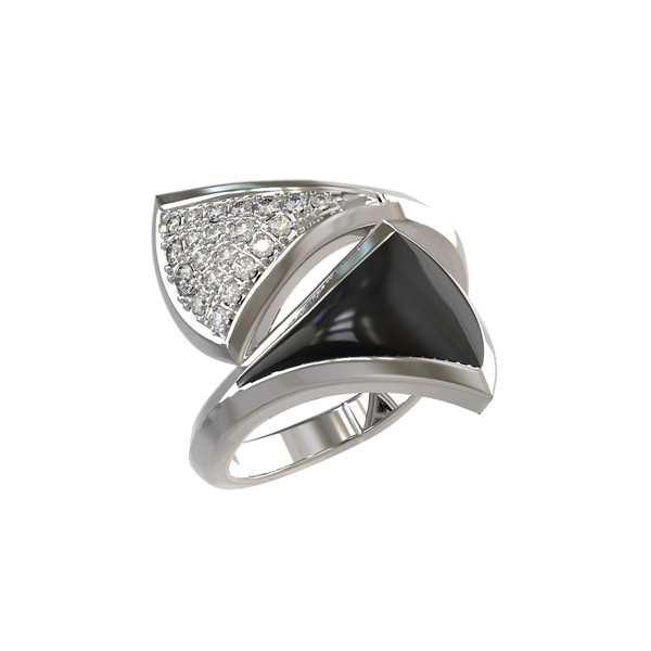 Кольцо из белого золота c бриллиантами и ониксом