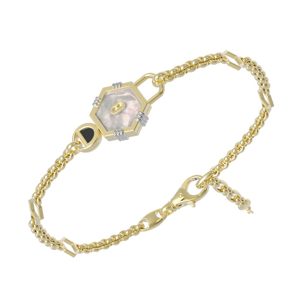 Браслет из лимонного золота c ониксом и перламутром