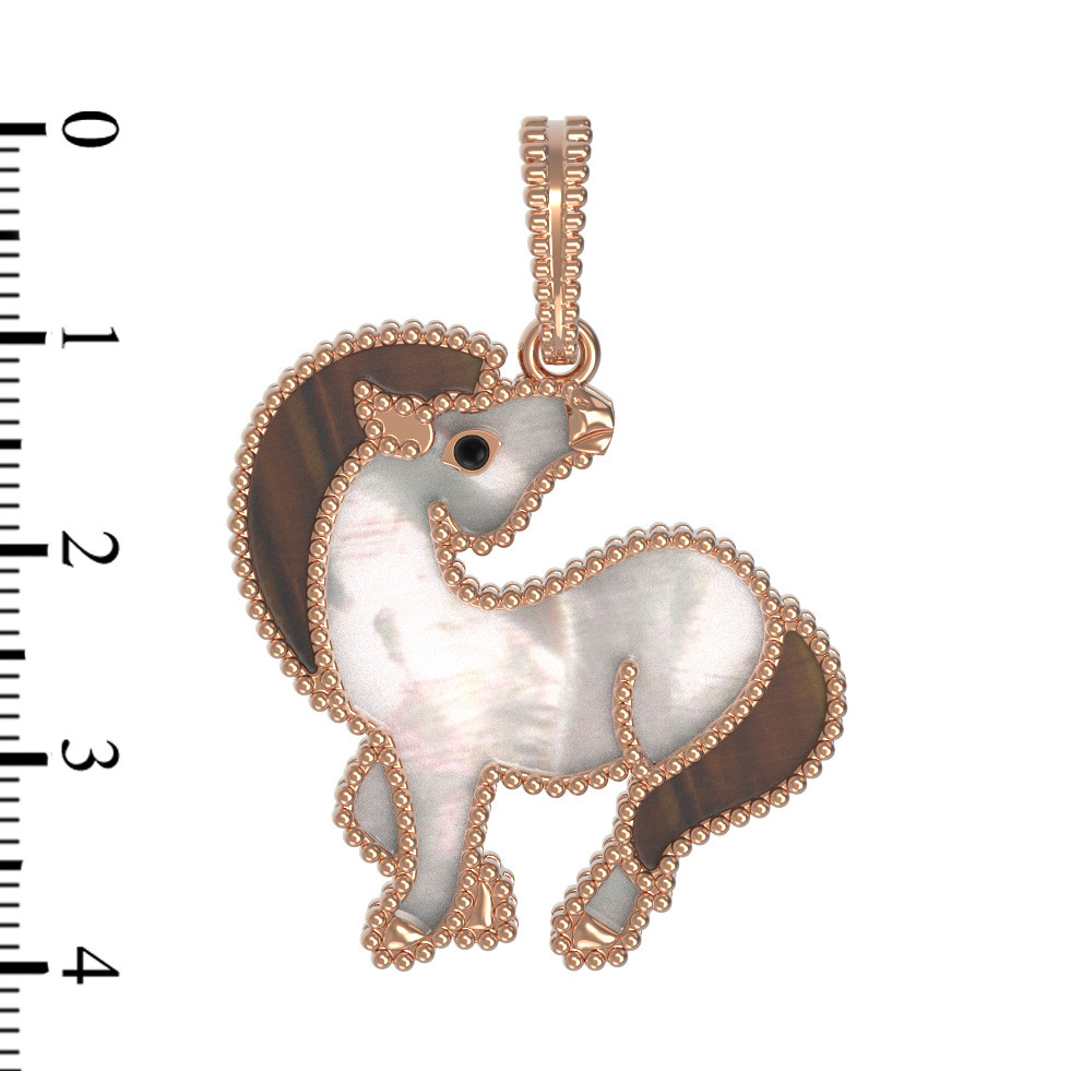 Подвеска из золота c эмаль , тигровым глазом и перламутром