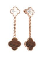 Серьги из золота 585 пробы c тигровым глазом и перламутром
