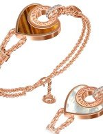 Браслет из золота 585 пробы c фианитом, тигровым глазом и перламутром