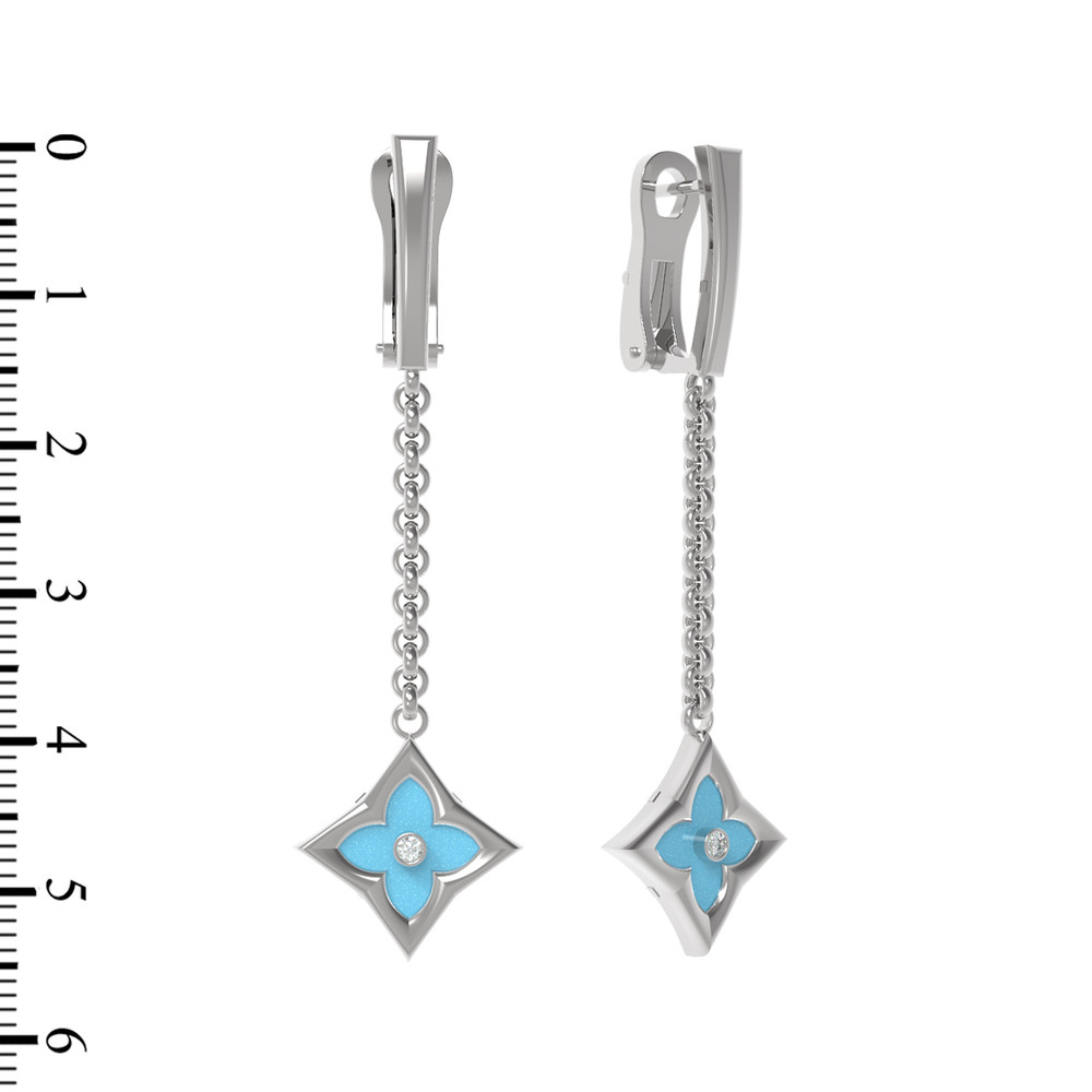 Серьги из белого золота c бриллиантами и бирюзой