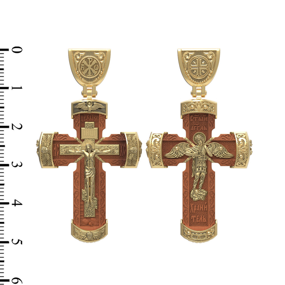 Крест из лимонного золота c деревом груши