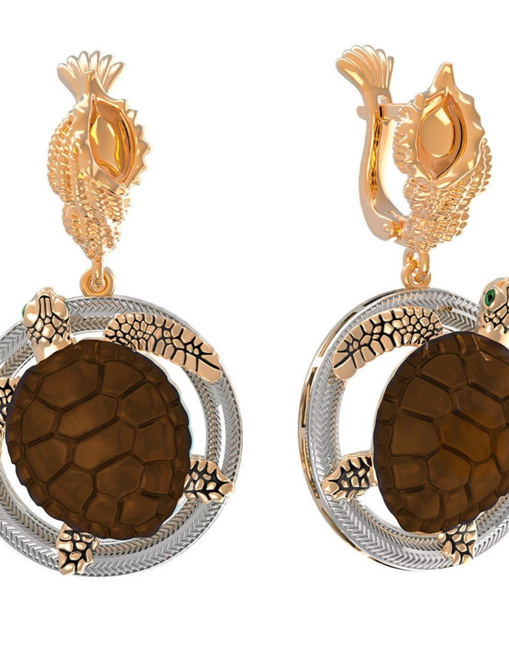 Серьги из золота 585 пробы c эмалью и железным деревом