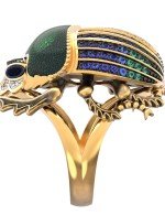 Кольцо из лимонного золота 585 пробы c эмалью, фианитом и турмалином