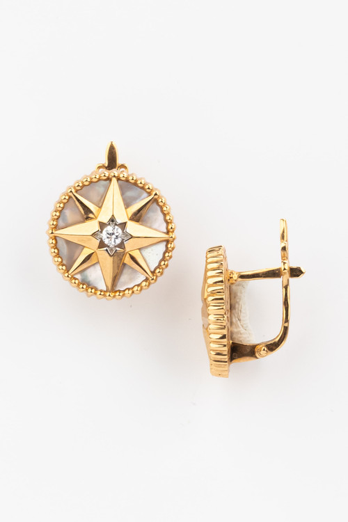 Серьги из золота c фианитом и перламутром