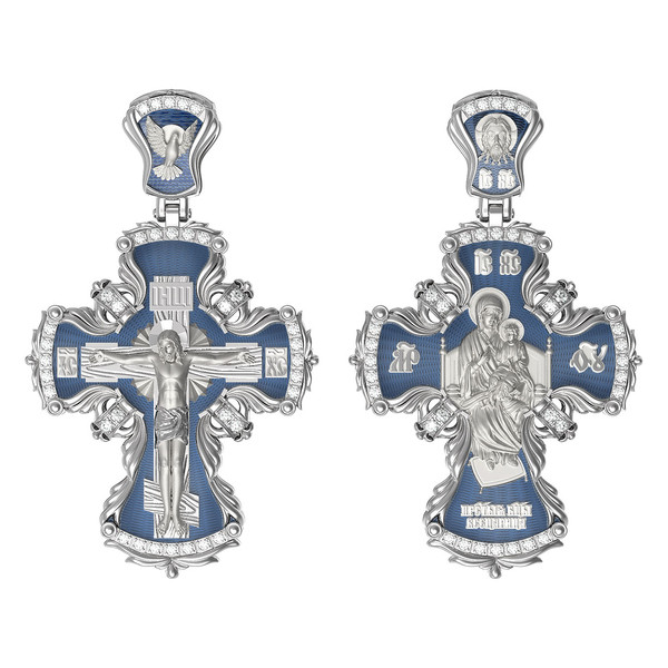 Крест из белого золота c эмаль и бриллиантами