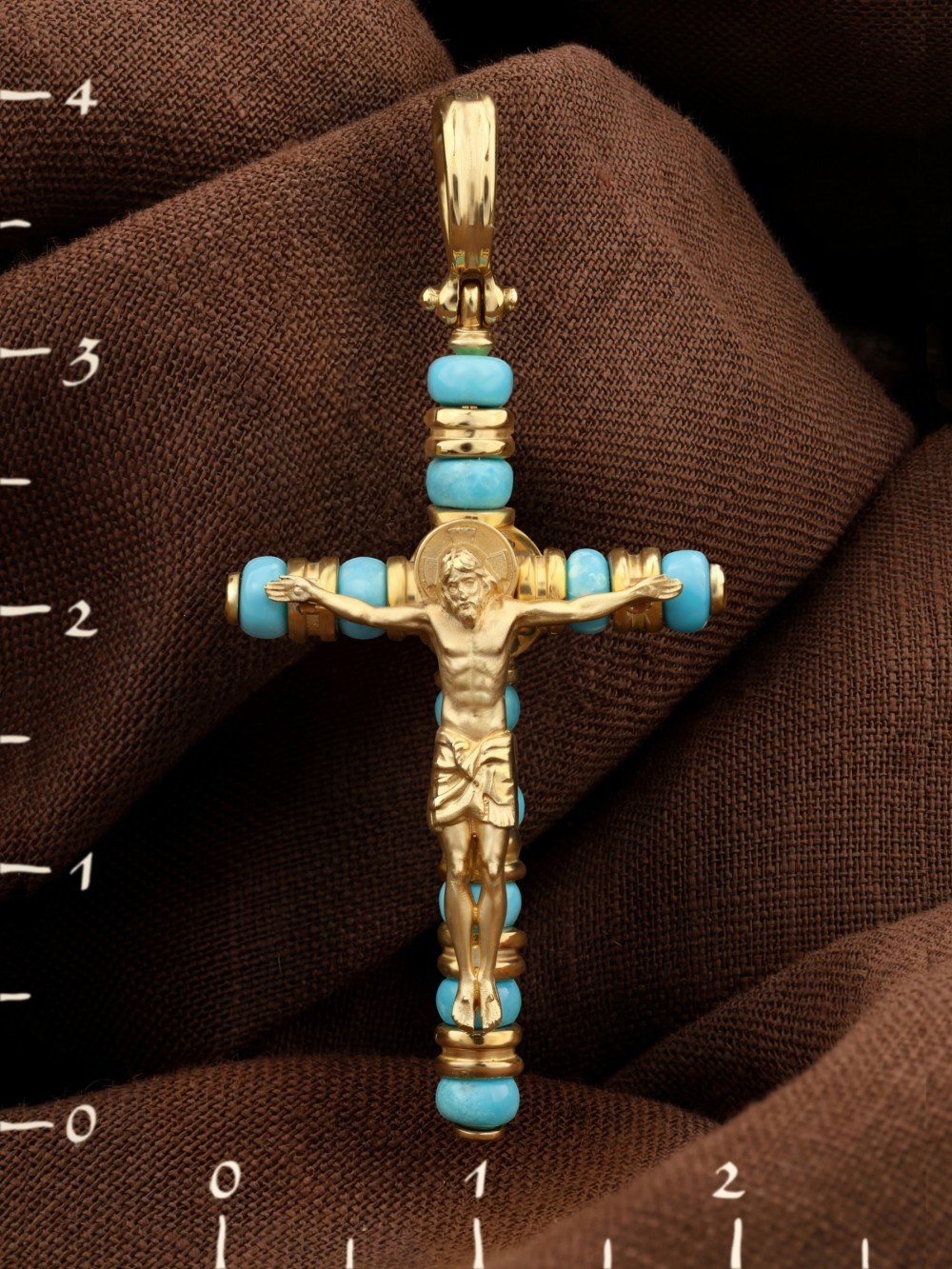 Крест из лимонного золота c бирюзой