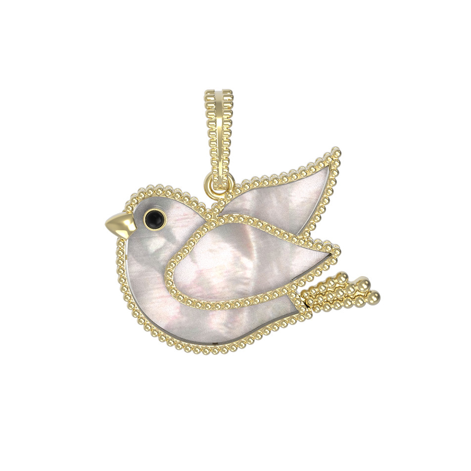 Подвеска из лимонного золота c эмаль и перламутром