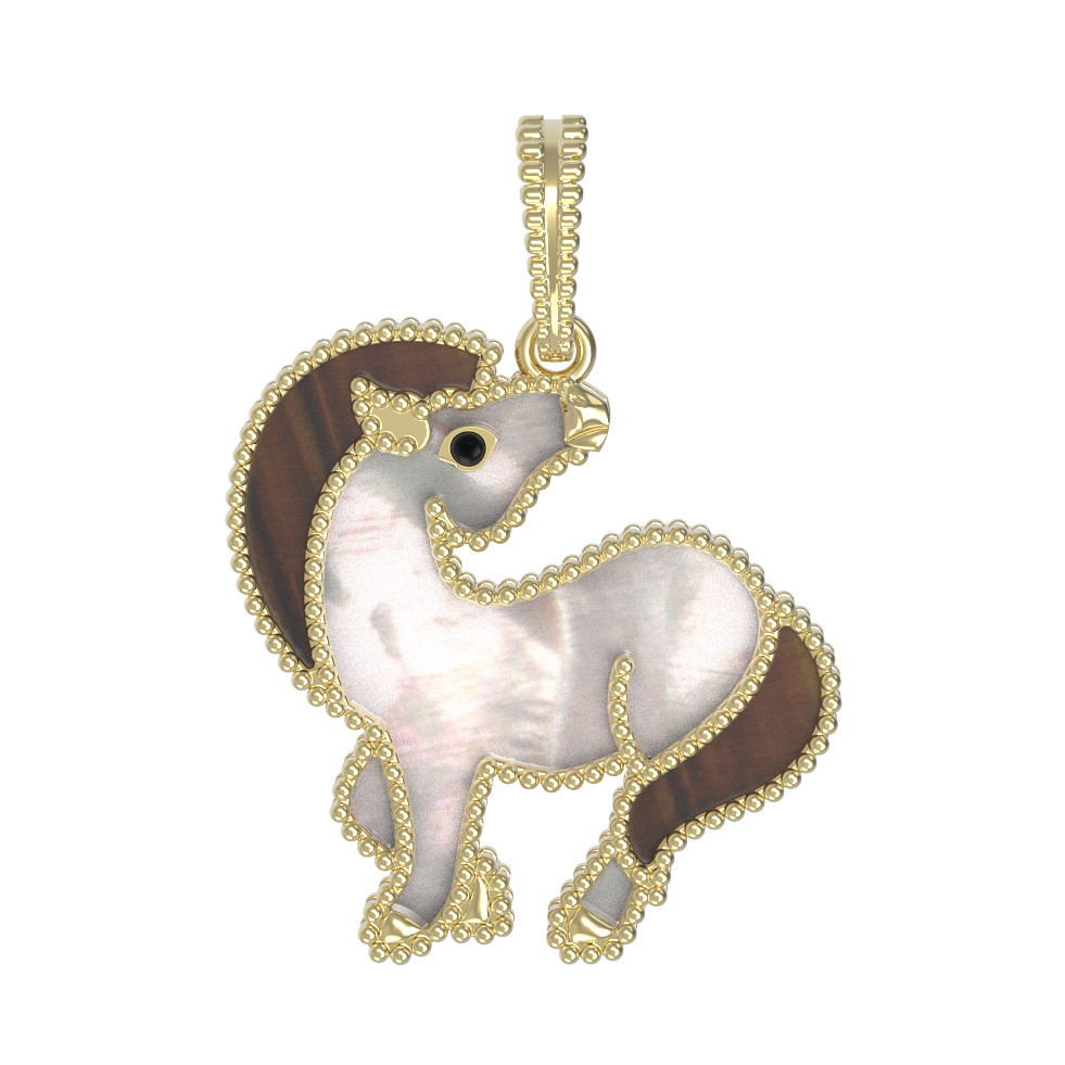 Подвеска из лимонного золота c эмаль , тигровым глазом и перламутром