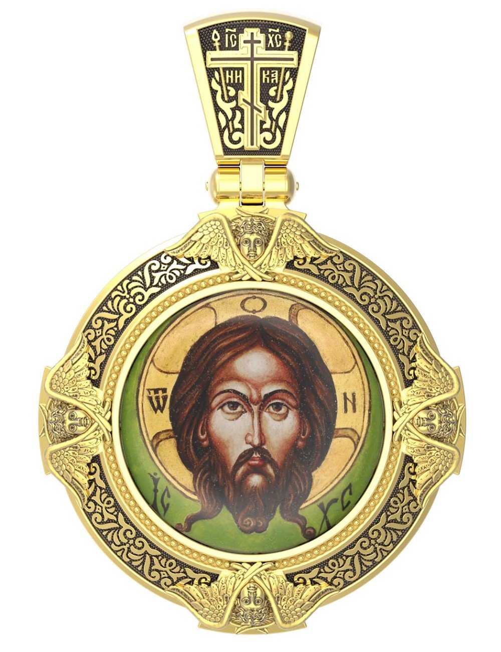 Образок из лимонного золота 585 пробы c эмалью и иконописью