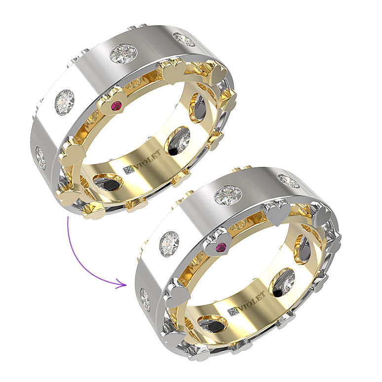 Кольцо из лимонного золота c бриллиантами и рубином