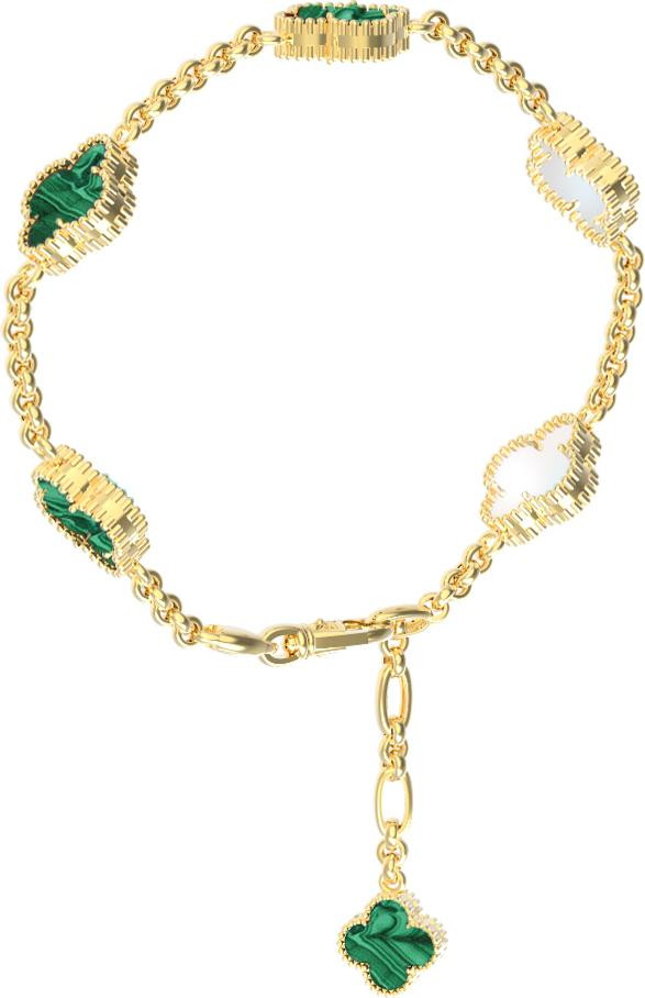 Браслет из лимонного золота c малахитом и перламутром