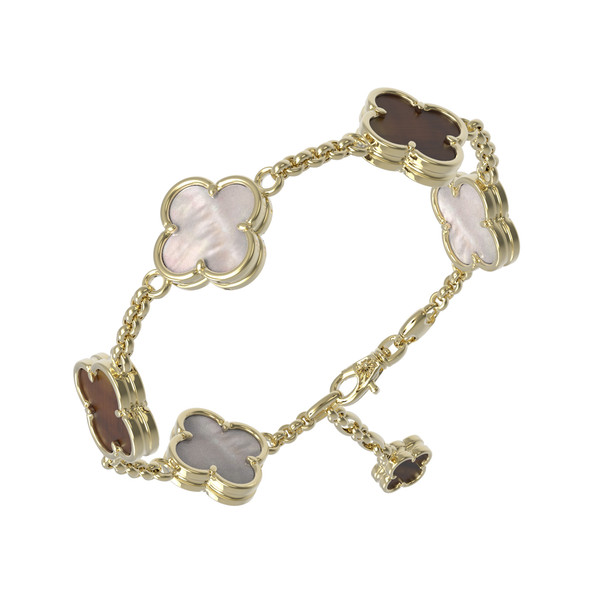 Браслет из лимонного золота c тигровым глазом и перламутром