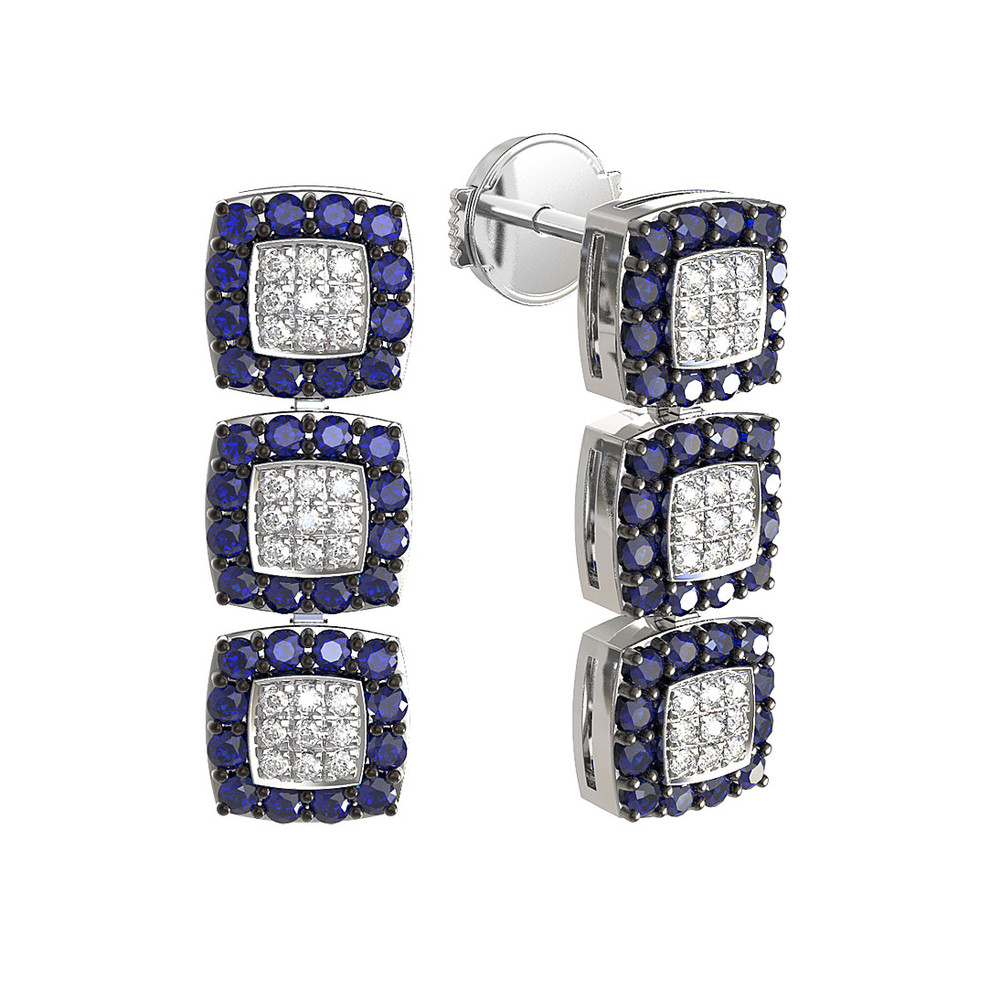 Серьги из белого золота c бриллиантами и сапфиром