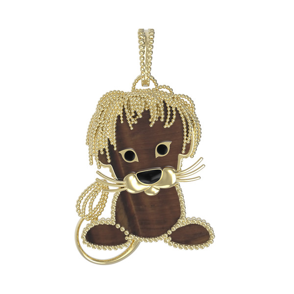 Подвеска из лимонного золота c эмаль и тигровым глазом