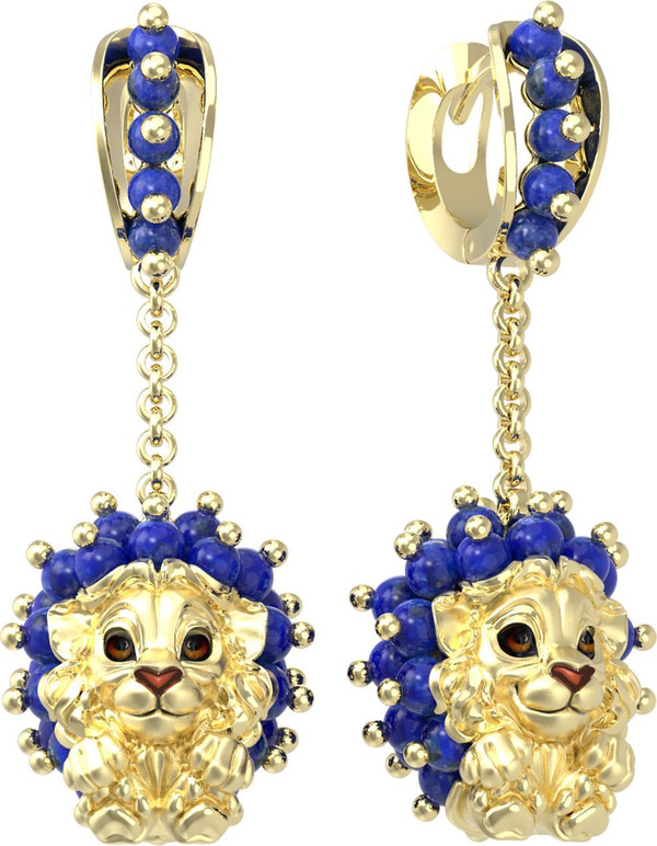 Серьги из лимонного золота c эмаль и лазуритом