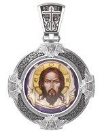 Образок из белого золота 585 пробы c эмалью и иконописью